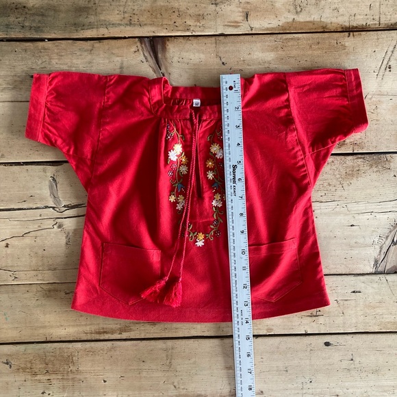 Cutie little girl top, Cotton bohemian embroderie red blouse 2T - Picture 6 of 9
